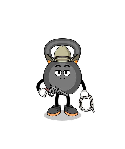 Carattere Mascotte Kettlebell Come Cowboy Character Design — Vettoriale Stock