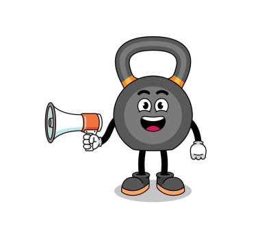 Kettlebell karikatür çizimi megafon, karakter tasarımı