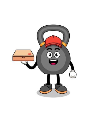 Kettlebell illüstrasyonunda pizza dağıtıcısı, karakter tasarımı.