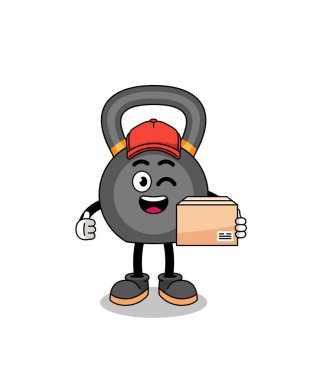 Kettlebell maskotu karikatürü kurye olarak, karakter tasarımı