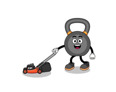 Kettlebell çizim karikatürü, çim biçme makinesi, karakter tasarımı