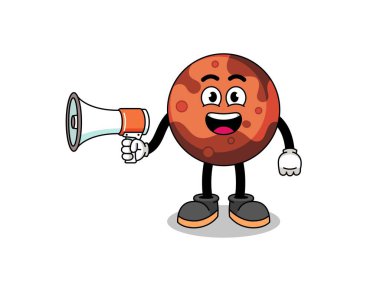 Mars Gezegeni Çizgi Film Çizimi. Elinde megafon, karakter tasarımı.