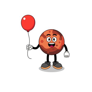 Mars gezegeninin bir balon taşıdığı karikatür, karakter tasarımı.