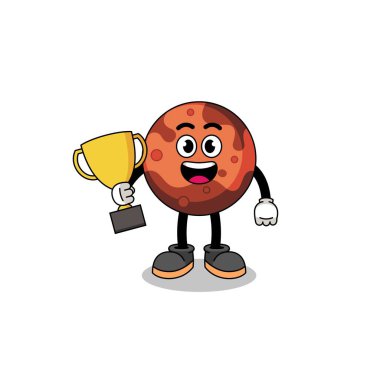 Mars gezegeninin çizgi film maskotu elinde bir kupa, karakter tasarımı