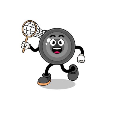 Bir kelebek yakalayan kamera merceği karikatürü, karakter tasarımı