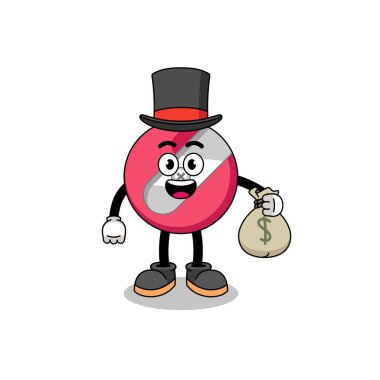 Maskot çizimi. Elinde para kesesi açacağı olan zengin bir adam.