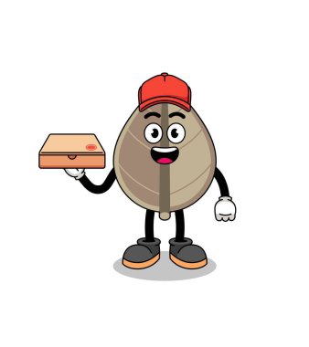 Pizza teslimatçısı olarak kurumuş yaprak çizimi, karakter tasarımı.