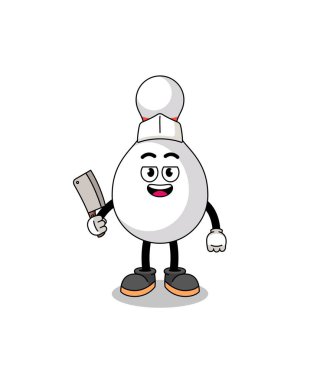 Kasap rolünde bowling maskotu, karakter tasarımı.