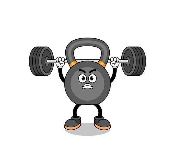 Kettlebell Mascot Cartoon Lifting Barbell Character Design — Stock Vector