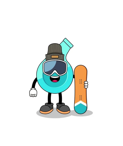 Mascota Dibujos Animados Silbato Jugador Snowboard Diseño Personajes — Vector de stock