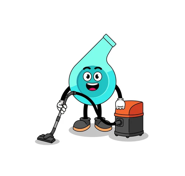 掃除機を保持する笛のキャラクターマスコット キャラクターデザイン — ストックベクタ