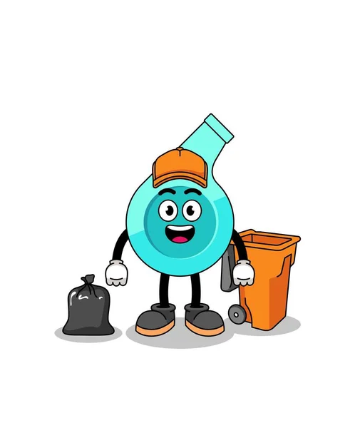 Illustration Whistle Cartoon Garbage Collector Character Design — Stock Vector