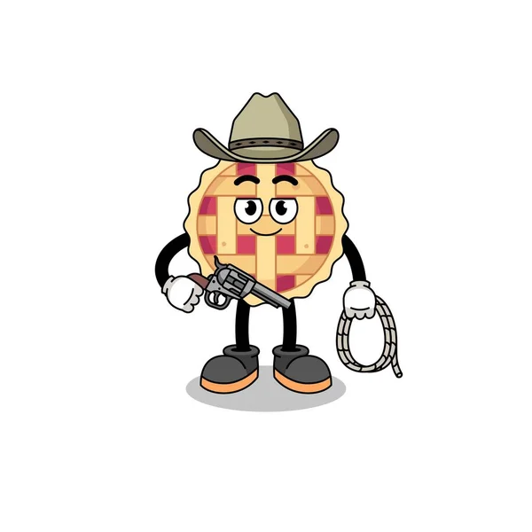 Carattere Mascotte Torta Mele Come Cowboy Character Design — Vettoriale Stock