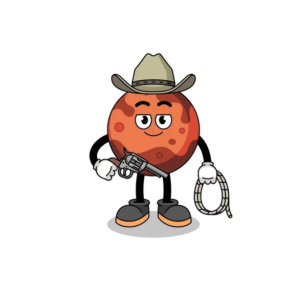 Character Mascot Mars Planet Cowboy Character Design — Stock Vector