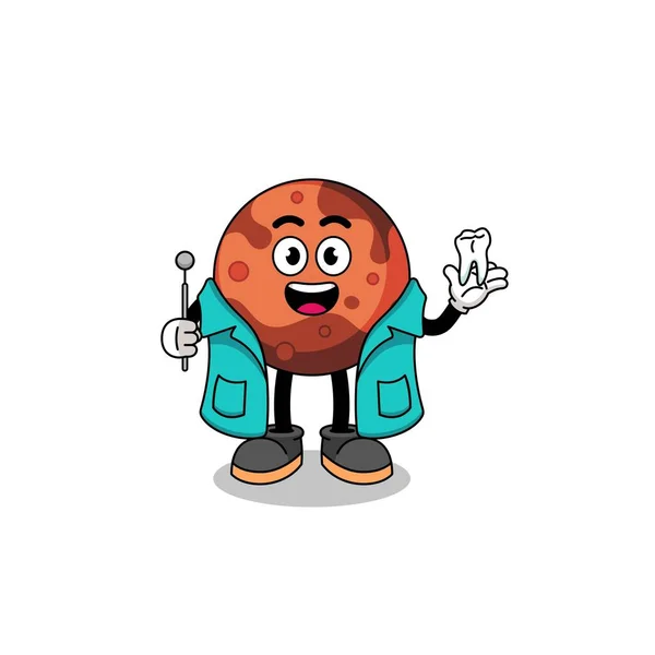 Ilustração Mascote Planeta Mars Como Dentista Design Personagem — Vetor de Stock
