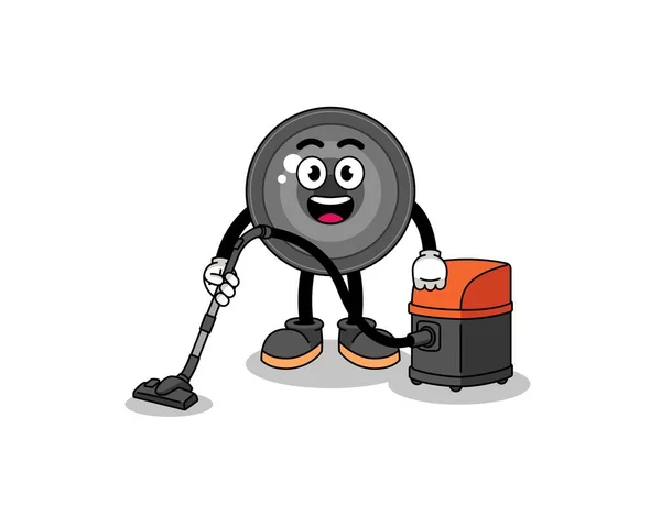 Character Mascot Camera Lens Holding Vacuum Cleaner Character Design — Stock Vector