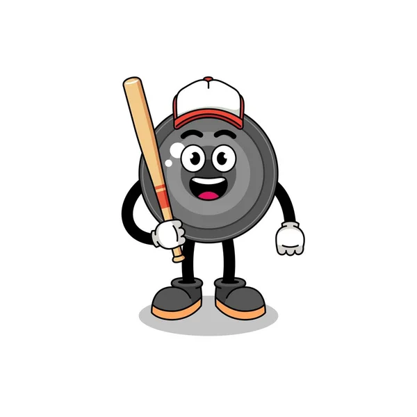 Camera Lens Mascot Cartoon Baseball Player Character Design — Stock Vector
