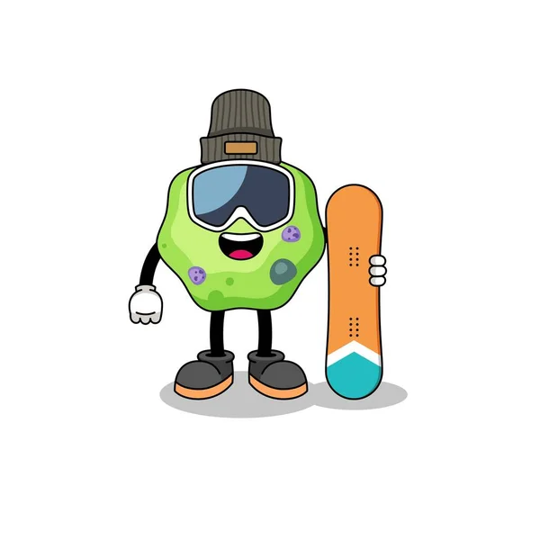 Maskottchen Karikatur Eines Amöben Snowboardspielers Charakterdesign — Stockvektor