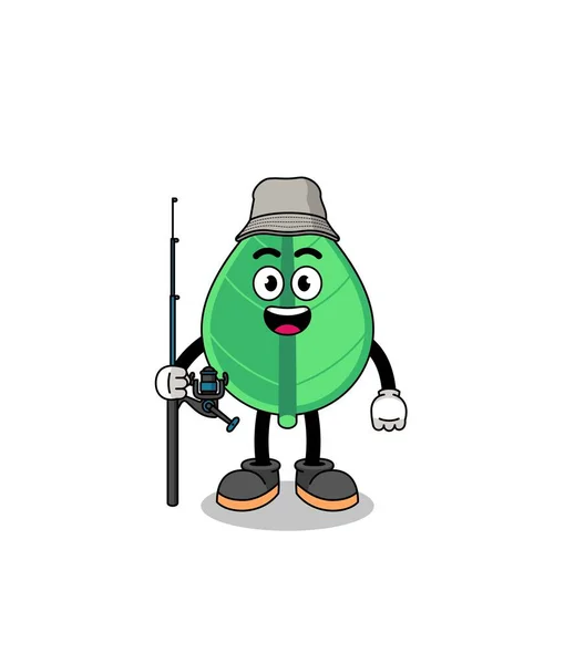 Mascot Εικονογράφηση Ψαρά Φύλλων Σχεδιασμός Χαρακτήρων — Διανυσματικό Αρχείο