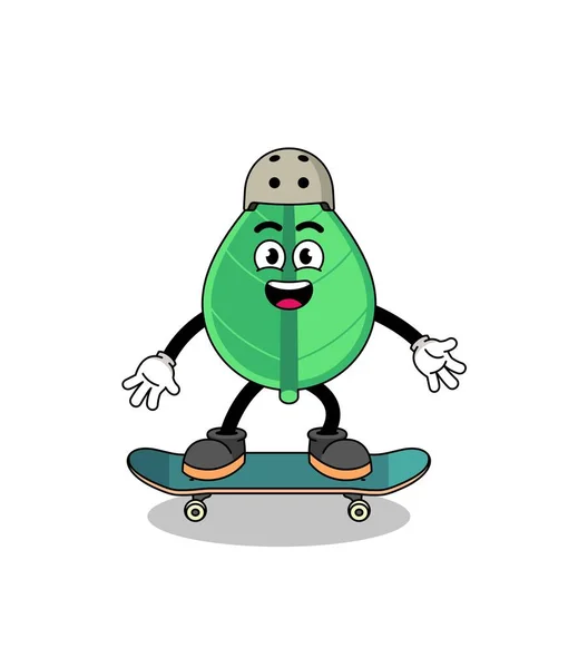 Blatt Maskottchen Spielt Skateboard Charakterdesign — Stockvektor
