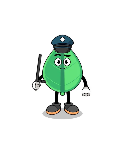 Cartone Animato Illustrazione Della Polizia Foglia Character Design — Vettoriale Stock