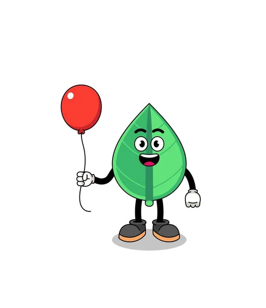 Cartoon Leaf Holding Balloon Character Design — Stock Vector