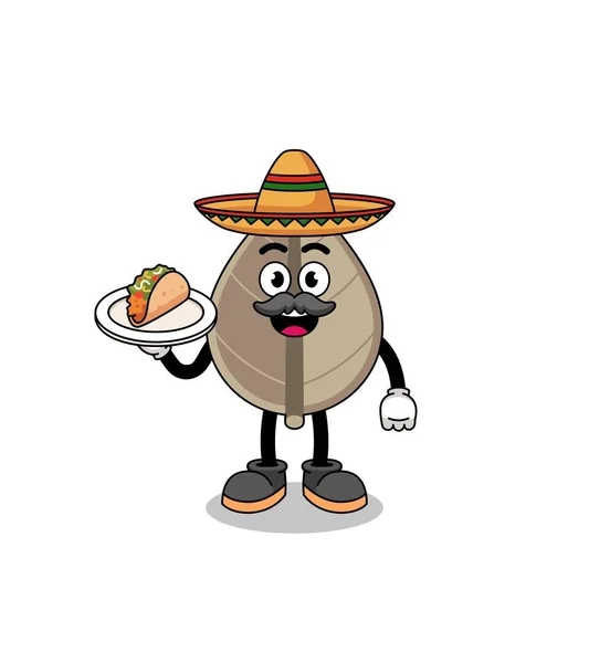 Desenho Animado Caráter Folha Seca Como Chef Mexicano Projeto Caráter — Vetor de Stock