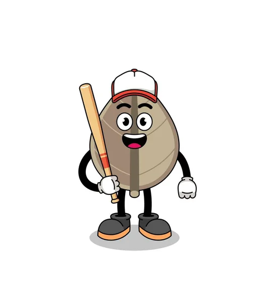 Mascotte Feuille Séchée Dessin Animé Comme Joueur Baseball Character Design — Image vectorielle