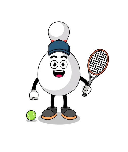 テニス選手としてのボーリングピンイラストキャラクターデザイン — ストックベクタ