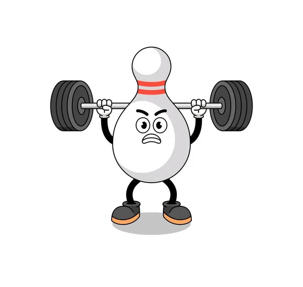 Bowling Pin Mascota Dibujos Animados Levantar Una Barra Diseño Personajes — Archivo Imágenes Vectoriales