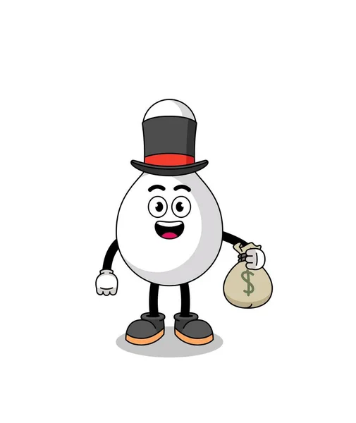 Bowling Pin Maskot Ilustrace Bohatý Muž Drží Peníze Pytel Charakter — Stockový vektor