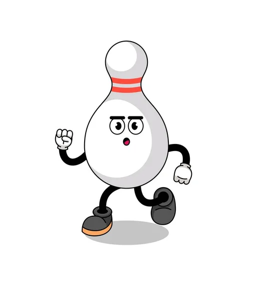 Lopende Bowling Pin Mascotte Illustratie Karakter Ontwerp — Stockvector