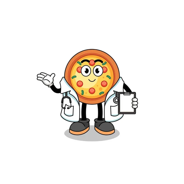Cartone Animato Mascotte Pizza Medico Character Design — Vettoriale Stock