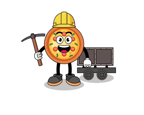 Mascota Ilustración Minero Pizza Diseño Personajes — Vector de stock