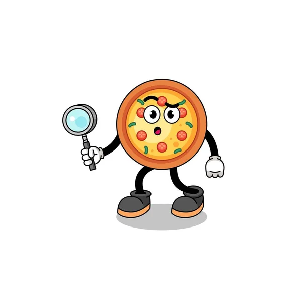 Maskot Hledání Pizzy Charakter Designu — Stockový vektor