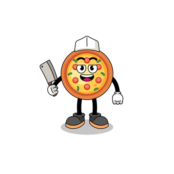 Mascotte Della Pizza Come Macellaio Character Design — Vettoriale Stock