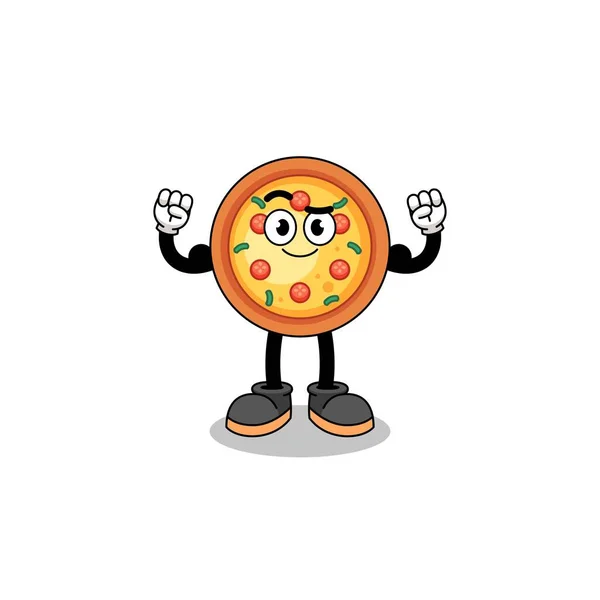 Maskotský Karikatura Pizzy Pózování Svaly Charakter Design — Stockový vektor