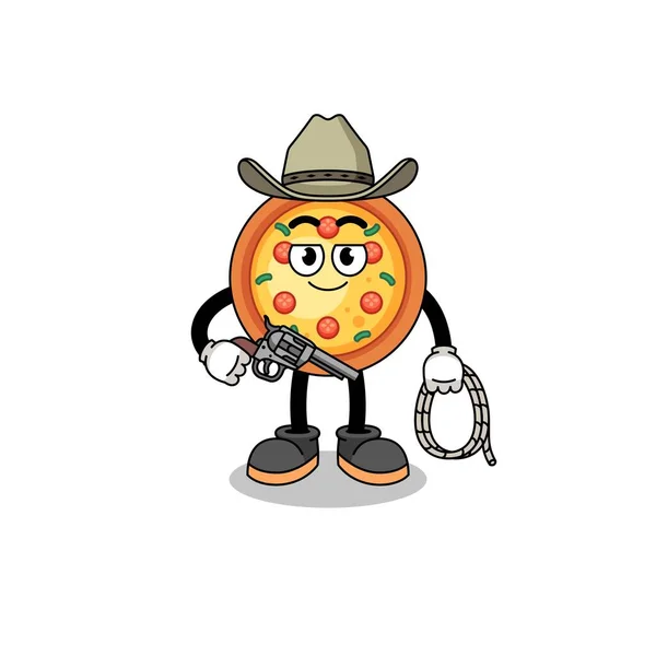 Carattere Mascotte Della Pizza Come Cowboy Character Design — Vettoriale Stock
