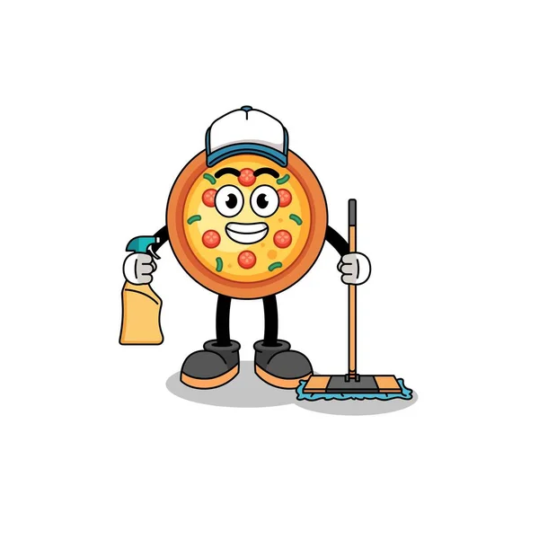Karakter Mascotte Van Pizza Als Schoonmaak Karakter Ontwerp — Stockvector