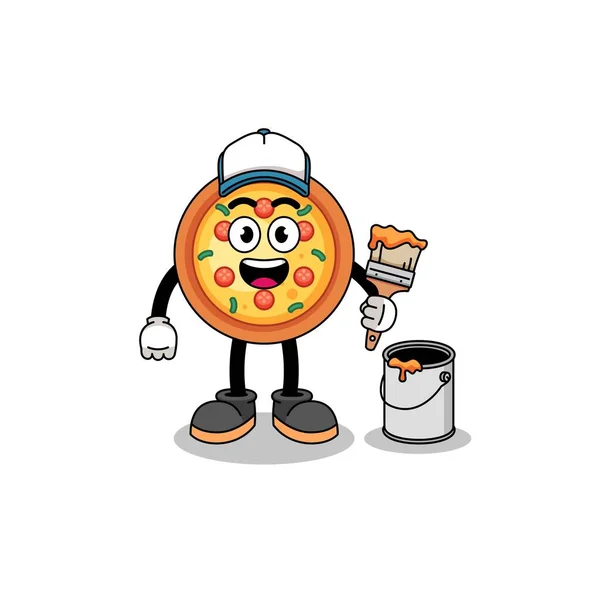 画家としてのピザのキャラクターマスコット キャラクターデザイン — ストックベクタ