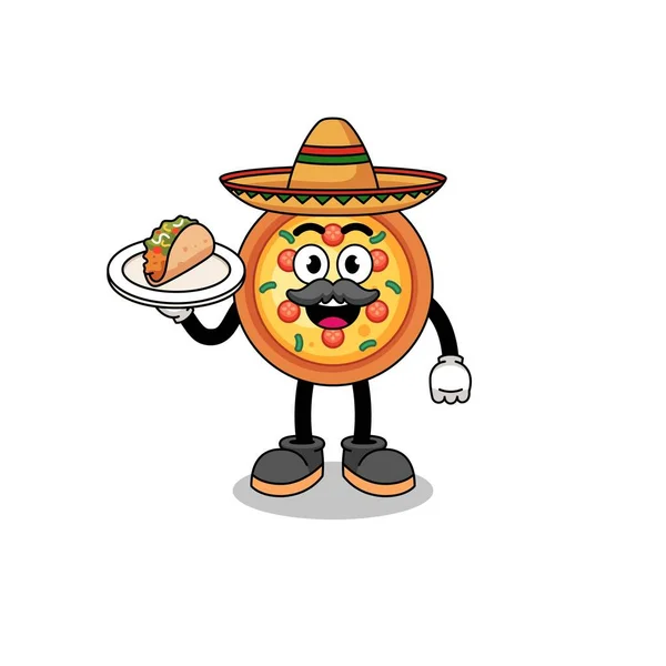 Desenho Animado Personagem Pizza Como Chef Mexicano Design Personagem — Vetor de Stock