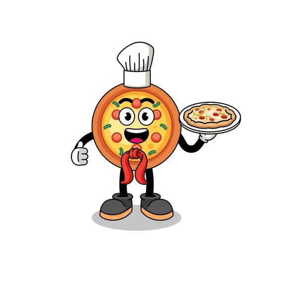 Illustrazione Della Pizza Come Chef Italiano Character Design — Vettoriale Stock