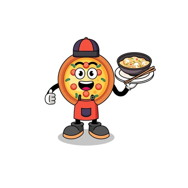 Illustration Pizza Som Asiatisk Kock Karaktärsdesign — Stock vektor