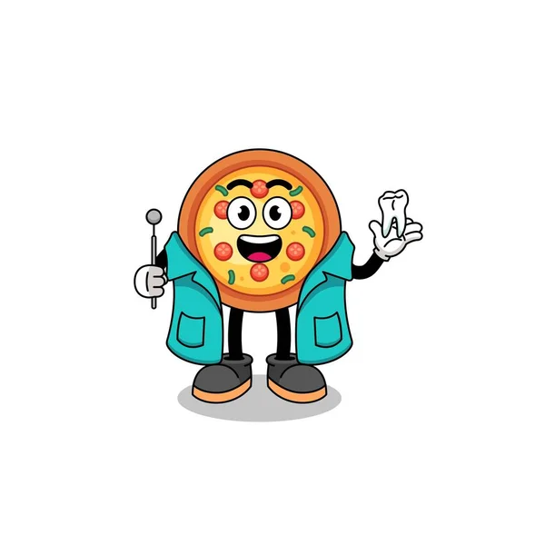 Illustratie Van Pizza Mascotte Als Tandarts Karakter Ontwerp — Stockvector