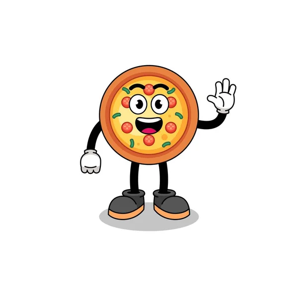 Pizza Karikatura Dělá Vlna Gesto Ruky Charakter Design — Stockový vektor