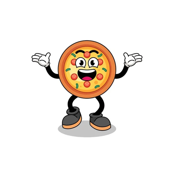 Pizza Karikatura Vyhledávání Veselým Gestem Charakter Design — Stockový vektor
