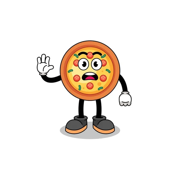 Pizza Cartoon Illustratie Doen Stop Hand Karakter Ontwerp — Stockvector