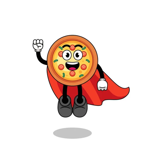 空飛ぶスーパーヒーローキャラクターデザインのピザ漫画 — ストックベクタ