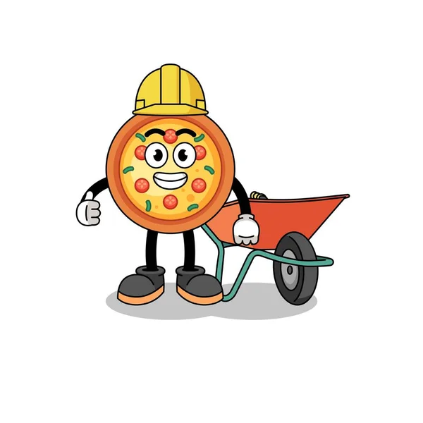 Pizza Cartoon Als Aannemer Karakter Ontwerp — Stockvector