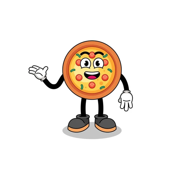 Pizza Cartoon Met Welkomstpose Karakter Ontwerp — Stockvector
